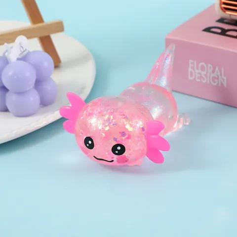 Cute Axolotl Squeeze Toy With Colorful Sequins TPR Sensory Stress Relief Toy Maltose Filling Squishy Vent Toy For Kids Adults