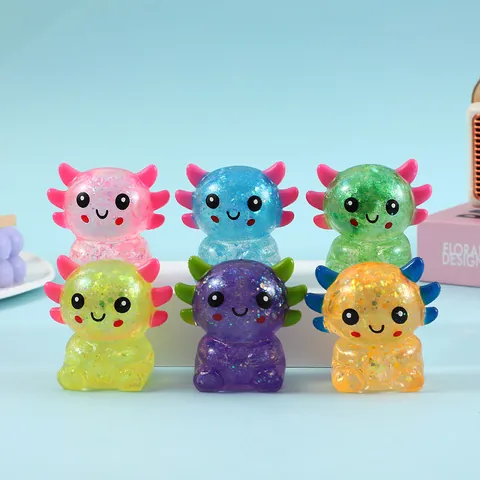Cute Axolotl Cartoon Squeeze Toy Stress Relief Squishy TPR Maltose Filling With Glitter Sequin Desktop Decompression Toy