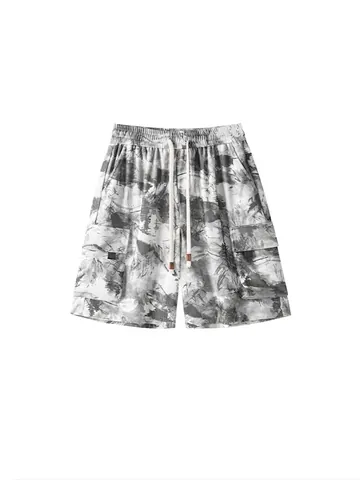 Men's Vintage Tie Dye Cargo Shorts Summer Casual Loose Straight Leg Five-Point Shorts With Drawstring Elastic Waist Pockets