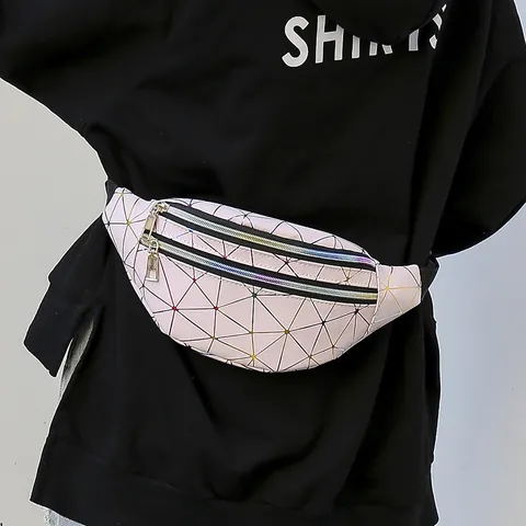 Marsupio Donna Moda Laser Geometrico Borsa da Petto in Pelle PU Riflettente Con Tracolla Regolabile Marsupio Sportivo