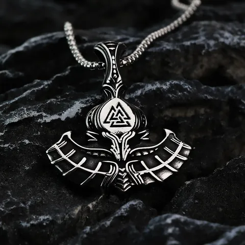 Collar con Colgante de Martillo de Thor Vikingo Vintage Mjölnir Acero de Titanio Símbolo Valknut Joyería Hiphop para Hombre