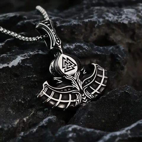 Collar con Colgante de Martillo de Thor Vikingo Vintage Mjölnir Acero de Titanio Símbolo Valknut Joyería Hiphop para Hombre