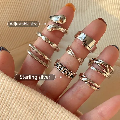 Retro 925 Sterling Silver Ring For Women Minimalist Thai Silver Open Adjustable Geometric Chain Index Finger Ring Trendy Jewelry Gift