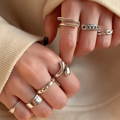 Retro 925 Sterling Silver Ring For Women Minimalist Thai Silver Open Adjustable Geometric Chain Index Finger Ring Trendy Jewelry Gift