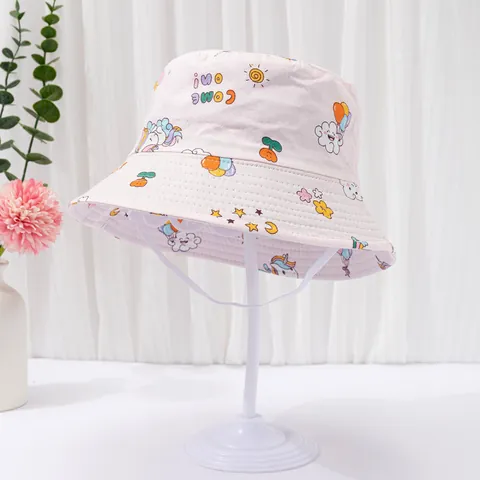 Chapeau de Soleil pour Bébé en Coton Imprimé Licorne Arc-en-ciel Chapeau de Pêcheur pour Enfants Coupe-vent Été