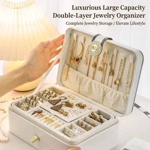 Joyero de Cuero de Lujo Multicapa Gran Capacidad Hebilla de Strass Caja de Almacenamiento de Joyas para Anillos Pendientes Relojes Mujer