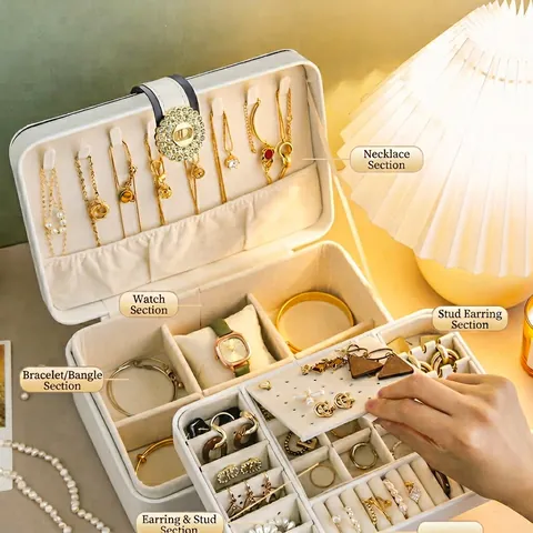 Joyero de Cuero de Lujo Multicapa Gran Capacidad Hebilla de Strass Caja de Almacenamiento de Joyas para Anillos Pendientes Relojes Mujer
