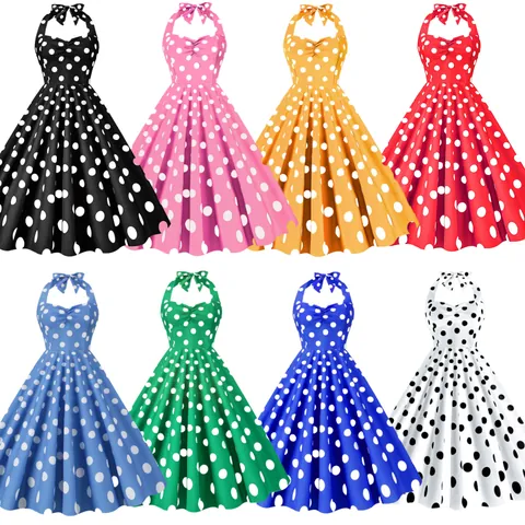 Robe Midi à Pois Dos Nu Vintage Style Audrey Hepburn Rockabilly Années 50 Ligne A Évasée Robe de Soirée pour Femmes Vêtements Rétro