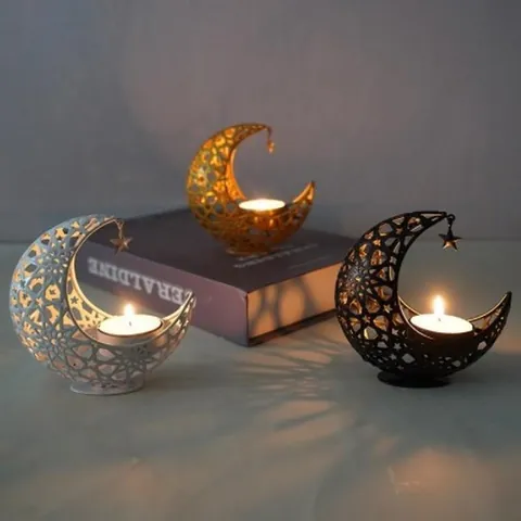 Hollow Out Moon Star Metal Candle Holder Iron Candlestick For Desktop Decoration Home Bedroom Living Room Atmosphere Ornament