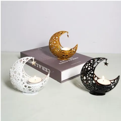 Hollow Out Moon Star Metal Candle Holder Iron Candlestick For Desktop Decoration Home Bedroom Living Room Atmosphere Ornament