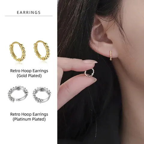 French Vintage 925 Sterling Silver Dotted Hoop Earrings Minimalist Geometric Bubble Circle Huggie Earrings For Women Jewelry
