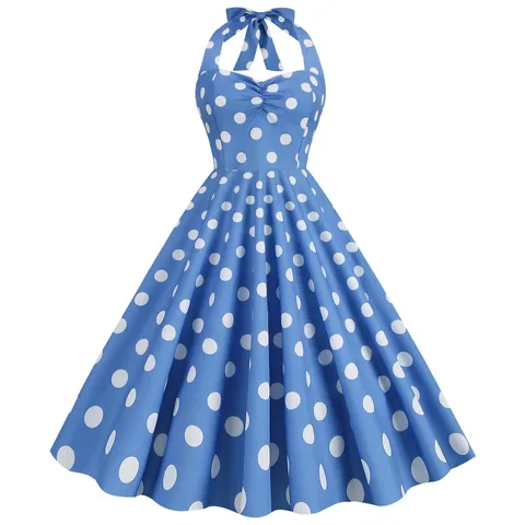 Robe Midi à Pois Dos Nu Vintage Style Audrey Hepburn Rockabilly Années 50 Ligne A Évasée Robe de Soirée pour Femmes Vêtements Rétro