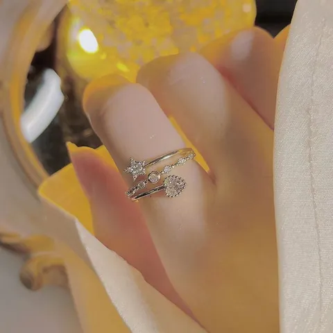Süßer Coole Stern Herz Verstellbar Offener Ring Für Damen Kupfer Moissanit Zirkonia Eingelegt Gold Silber Galvanisiert Mode Ring Schmuck Geschenk