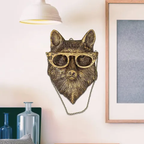 Vintage Faux Copper Animal Wall Hanging Decor Creative Resin Fox Deer Rabbit Bear Head Sculpture For Living Room Office