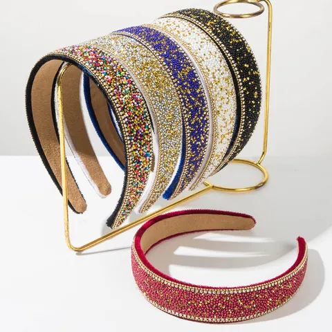 Diadema Ancha de Estilo Barroco de Lujo para Mujer Retro Color Sólido Incrustaciones de Diamantes de Imitación Diadema Fiesta Moda Accesorios para el Cabello
