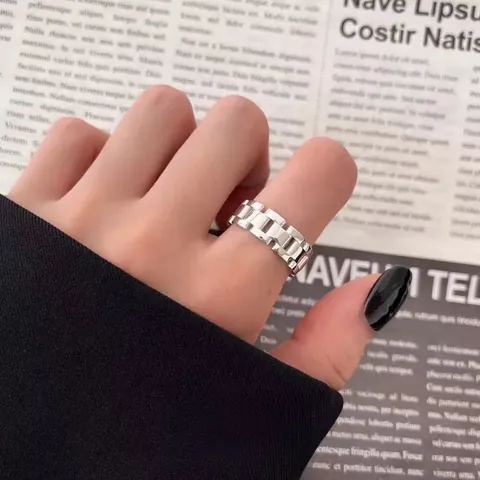 Minimalistischer Verbundener Ketten Offener Ring Für Damen Verstellbarer Kupfer Galvanisierter Geometrischer Hohler Fingerring Modeschmuck Geschenk