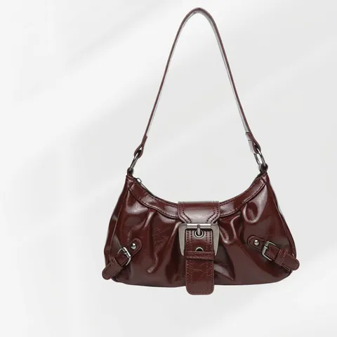 Vintage Wolktas Onderarmtas Voor Dames PU-Leer Geplooide Schoudertas Met Metalen Gesp Retro Y2K Mode Handtas