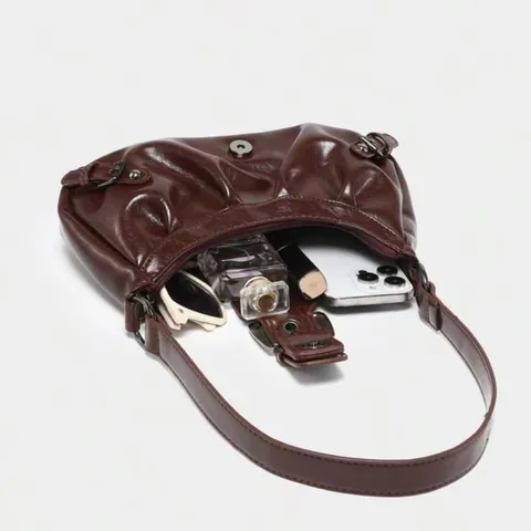 Vintage Wolktas Onderarmtas Voor Dames PU-Leer Geplooide Schoudertas Met Metalen Gesp Retro Y2K Mode Handtas