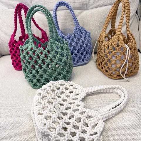Sac à Main en Corde de Coton Tissé à la Main Femmes Sac Fourre-tout Crochet Ajouré Sac Seau Plage Été Voyage Décontracté