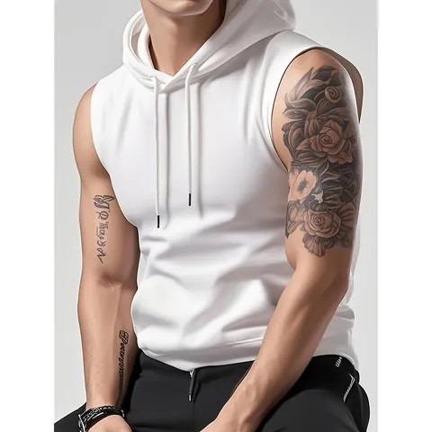 Men's Slim Fit Hooded Sleeveless T-Shirt Solid Color Gym Workout Hoodie Vest Muscle Tank Top For Training Sports Summer Wear