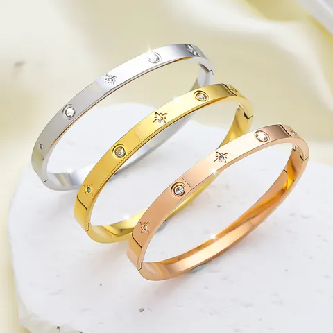 Roestvrijstalen Achtpuntige Ster Strass Armband Voor Vrouwen 18K Verguld Ovaal Armring Mode Sieraden Voor Feest Cadeau