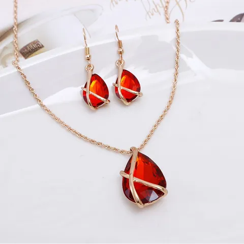 Elegant Water Droplets Alloy Titanium Inlay Artificial Gemstones Earrings Necklace 1 Set