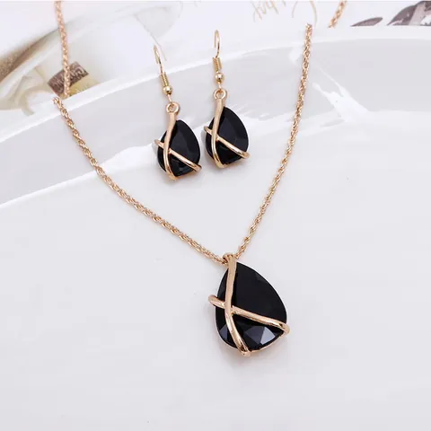 Elegant Water Droplets Alloy Titanium Inlay Artificial Gemstones Earrings Necklace 1 Set