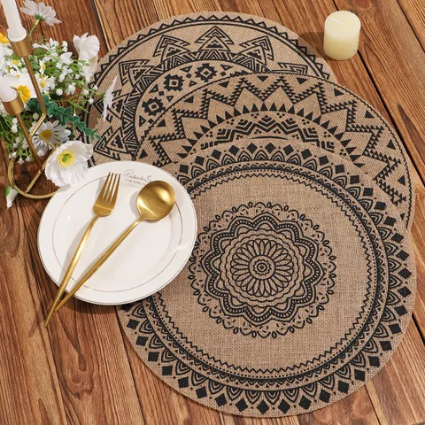 Tovaglietta Rotonda in Poliestere Bohemienne Mandala Stampa Geometrica Resistente al Calore Decorazione Tavola Vintage