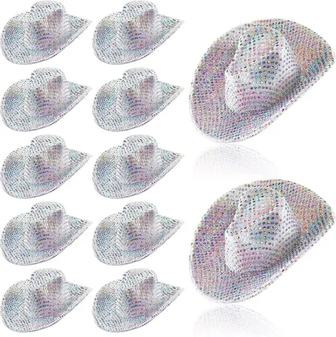 Mini Cappelli da Cowgirl Neon Olografici in Poliestere Decorazioni per Feste Disco Paillettes Scintillanti Cappelli da Cowboy Western per Celebrazioni