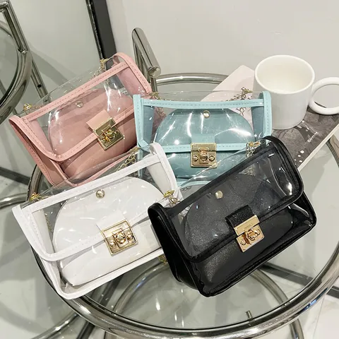 Borsa a Tracolla Donna in Jelly Trasparente PVC Borsa a Spalla Madre-Figlia con Tasca Interna Catena di Metallo Serratura