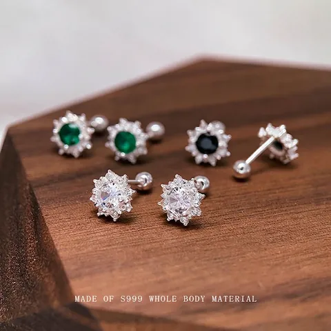 S999 Sterlingsilber Schneeflocke Ohrstecker Für Damen Elegant Zirkonia Sternenstrahl Schraubverschluss Ohrringe Weihnachten Schmuck Geschenk