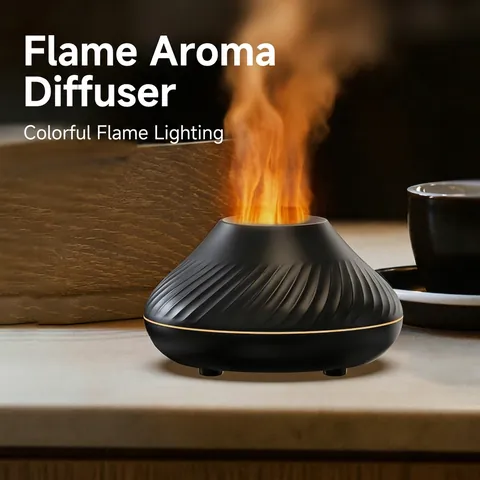 Diffusore per Aromaterapia in Ceramica Effetto Fiamma Umidificatore per Oli Essenziali Con Luce LED USB per Ufficio