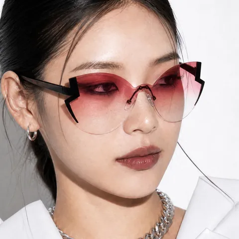 Damen Randlose Katzenaugen Sonnenbrille Vintage Geometrisch Verlaufsgläser Blitz Dekoration Trendy UV400 Fashion Brille