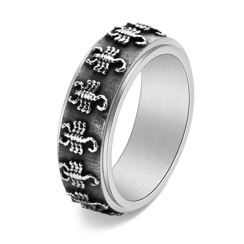 Rotierbarer Skorpion Ring Titan Edelstahl Reliefmuster Angst Stressabbau Retro Punk Vintage Herren Fingerschmuck