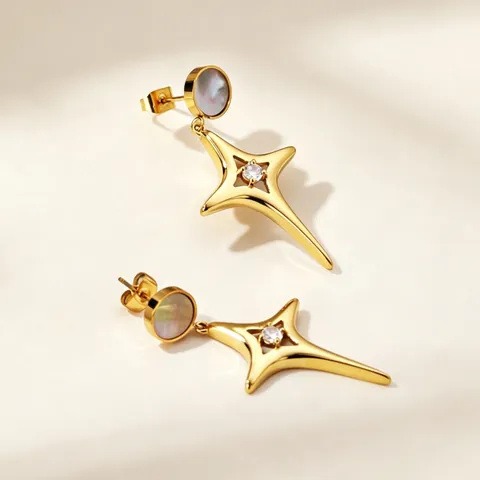 Stern Ohrhänger Vergoldet Edelstahl Mit Perlmutt Und Zirkonia Nischenschmuck Für Damen