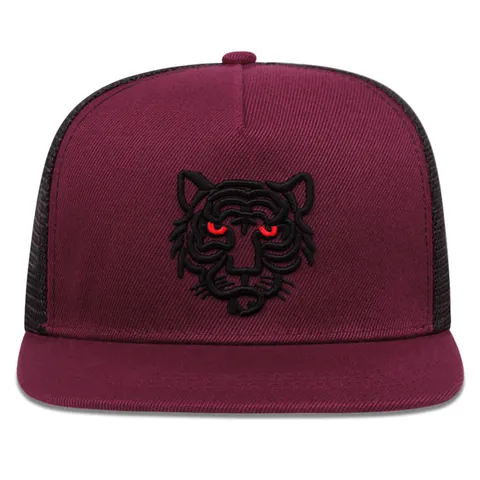 Casquette Trucker Broderie 3D Tête De Tigre Maille Respirante Visière Plate Hip Hop Baseball Réglable Streetwear