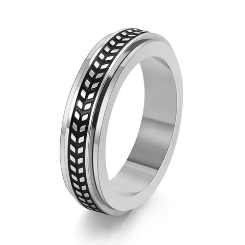 Edelstahl Spinner Ring Reifenmuster Drehbarer Angst Relief Band Ring Minimalistischer Industrieller Schmuck Für Damen Herren