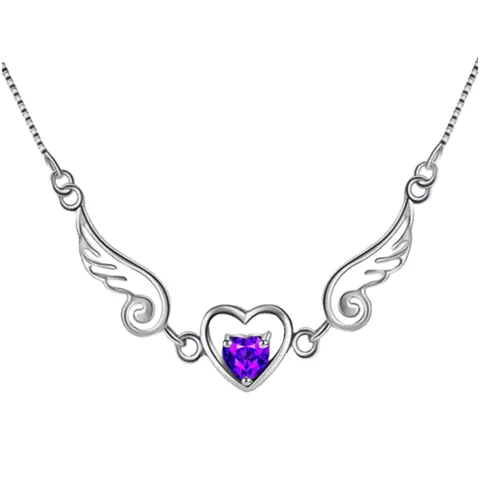 Angel Wings Heart Pendant Necklace For Women Copper Rhinestone Inlaid Romantic Jewelry Valentine Day Gift