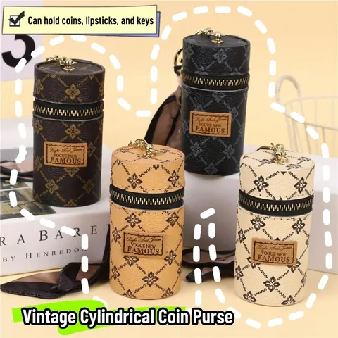 Mini Portamonete a Cilindro in Pelle PU Retro con Motivo Floreale Gancio Portachiavi Cerniera Ciondolo Borsa Donna Gioielli