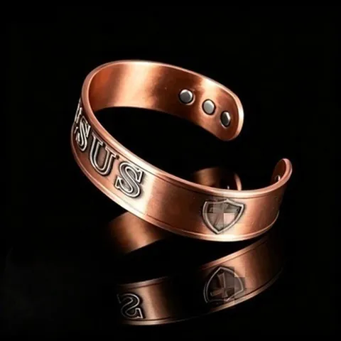 Vintage Zinklegierung Magnettherapie Armband Ring Set Antikes Rotkupfer Gebürstet Jesus Religiöser Schmuck Für Herren Damen