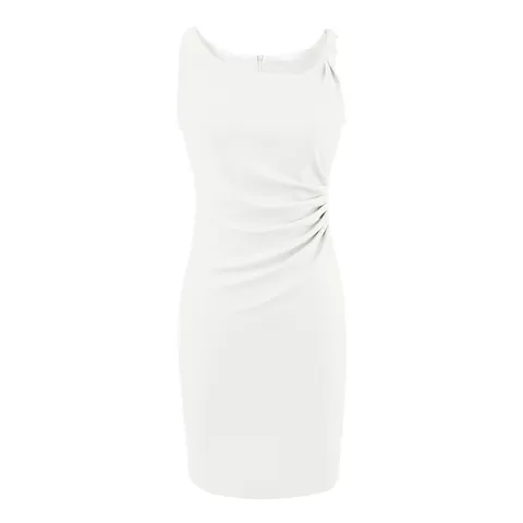Robe Midi Moulante Sans Manches Élégante pour Femmes Été Sexy Style OL Taille Plissée Fermeture Éclair Dos Robe Polyester Coupe Slim