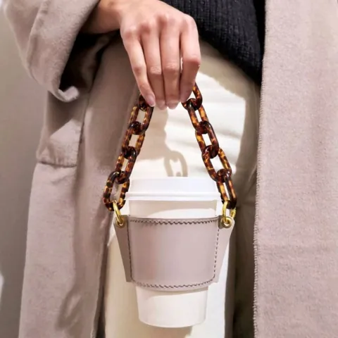 PU Leather Coffee Cup Sleeve With Detachable Chain Portable Insulated Milk Tea Cup Holder Stylish Travel Drinkware Accessory For Women