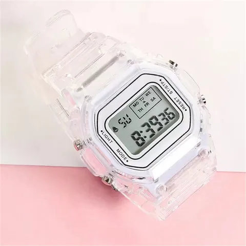 Mode Vrouwen Transparant Vierkant LED Digitaal Horloge Waterdicht Sport Elektronisch Horloge Voor Studenten Minimalistische INS Stijl Polshorloge