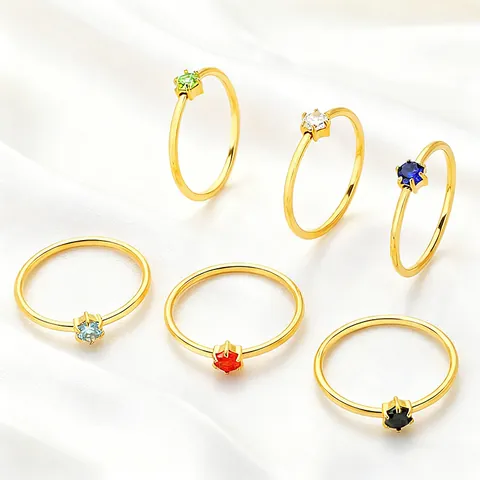 Bague Classique en Acier Inoxydable avec Zirconia Rond à Six Griffes Plaqué Or Minimaliste Bagues de Doigt Pierre de Naissance pour Femme Bijoux Cadeau