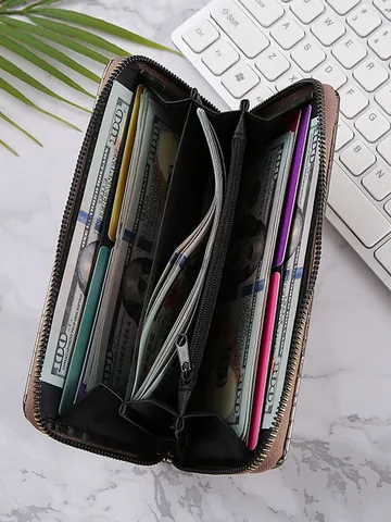 Damen Steinmuster Glänzendes PU-Leder Lange Geldbörse Westliche Mode Metall Reißverschluss Clutch Große Kapazität Kartenhalter Handtasche