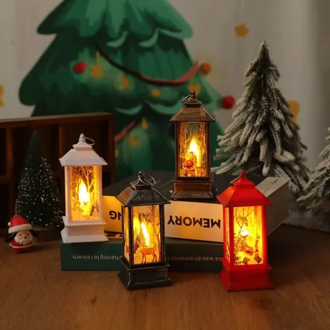 Weihnachten LED Windlaterne Retro Dekoratives Nachtlicht Weihnachtsmann Elch Muster Batteriebetrieben Festliche Lampe
