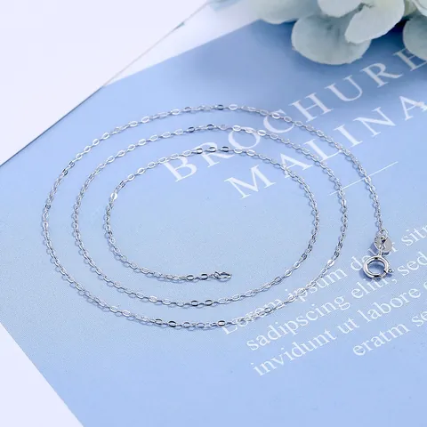 925 Sterling Silver O-Chain Necklace Minimalist White Gold Plated Cross-Cut Plain Chain Fine Clavicle Necklace For Women Men Jewelry