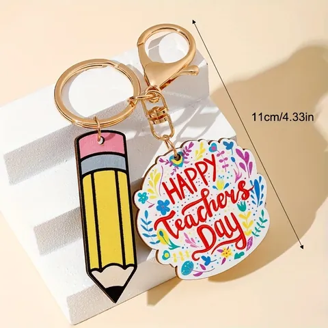 Best Teacher Ever Wood Alloy Keychain Heart Pencil Tassel Key Ring Graduation Appreciation Gift For Teachers Education Accessories
