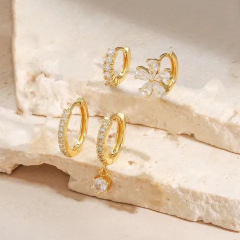 Orecchini in Rame Placcato Oro con Zirconia Perno in Argento Sterling 925 Orecchini a Cerchio Floreali Gioielli Donna
