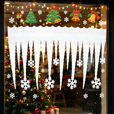 Decorazioni per Finestre in Schiuma Bianca con Ghiaccioli e Fiocchi di Neve Glitterati Puntelli per Scene Invernali per Feste e Casa